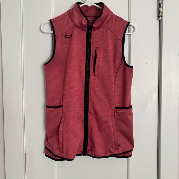 Jaanuu scrub pink Zip-Up Vest with Black Trim size M pockets - Picture 1 of 10